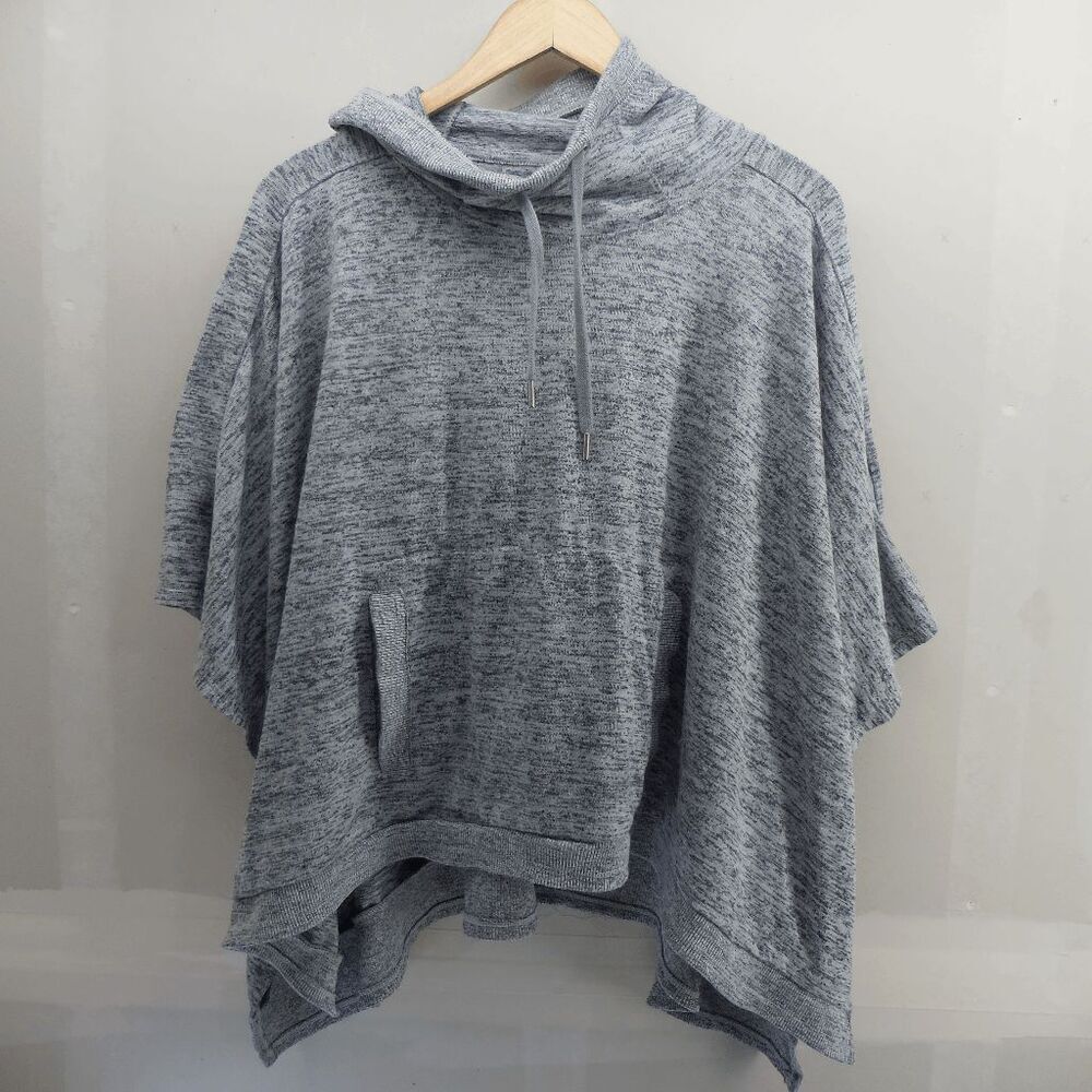 Athleta‎ Sweatshirt Small Blissful Hooded Poncho Pullover Heather Gray EUC